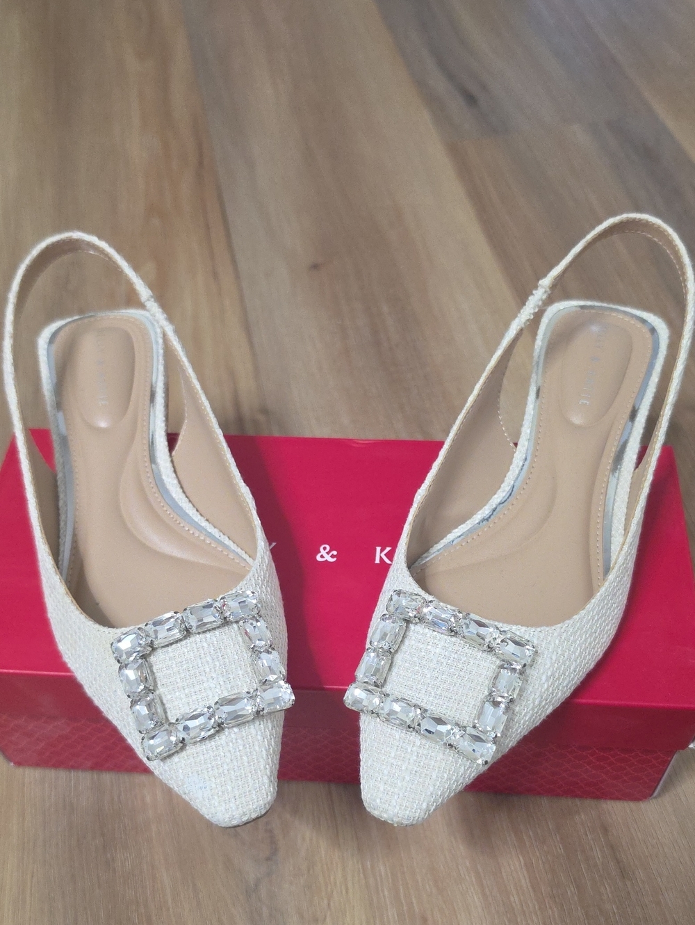 Kelly & Katie Embellished Slingback Pointed Flats in Cream
